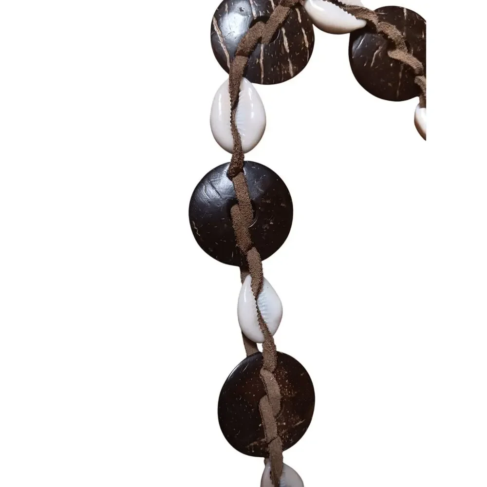 Natural Cowrie shell, stone and wood bead leather Belt